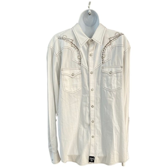 Wrangler Other - Wrangler Rock 47 Pearl Snap Western Long Sleeve Embroidered Mens Shirt Size XL